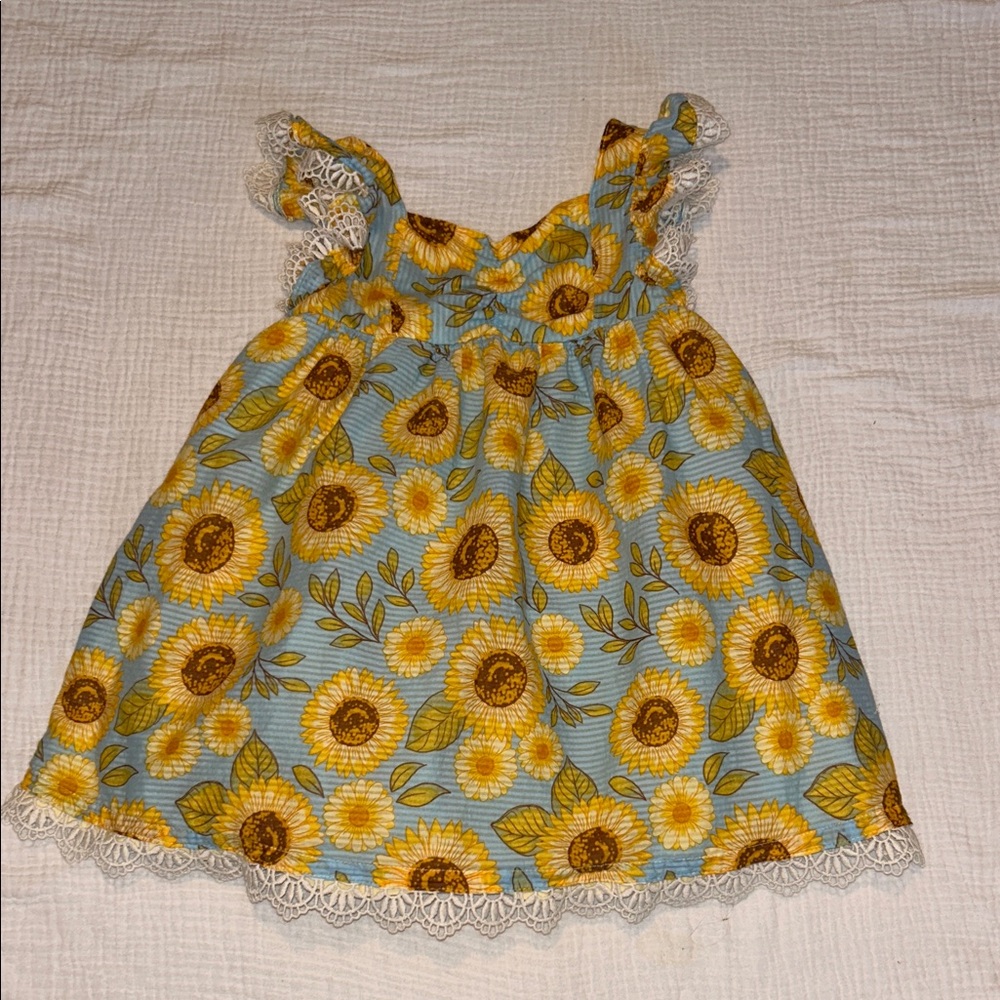 Cynthia Rowley Girl's Dress Sunflowers Crocheted Trim SZ 4 Spring Summer Cottage